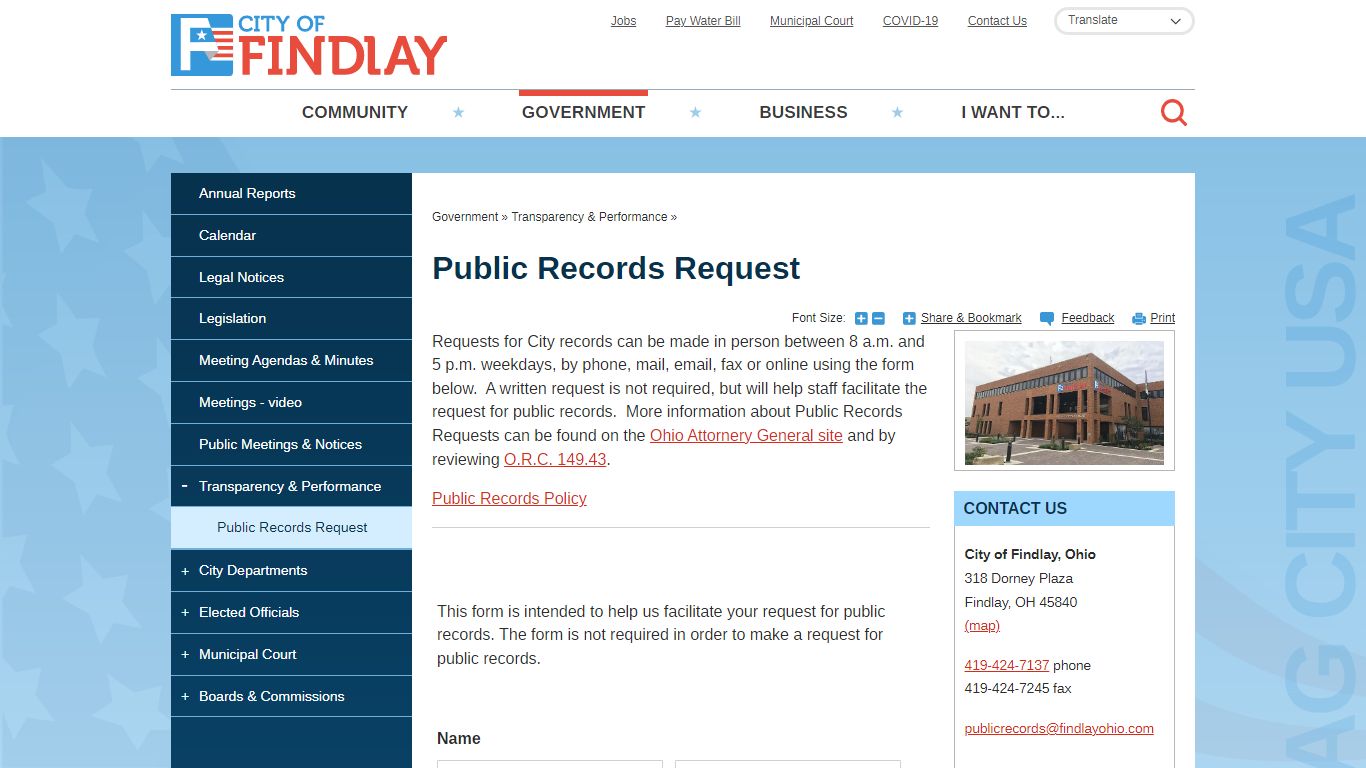 Public Records Request | City of Findlay, OH