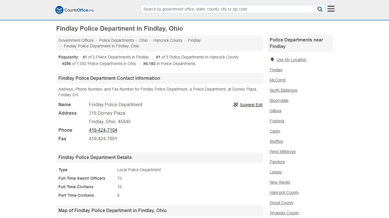 Findlay Police Department - Findlay, OH (Address, Phone, and Fax)