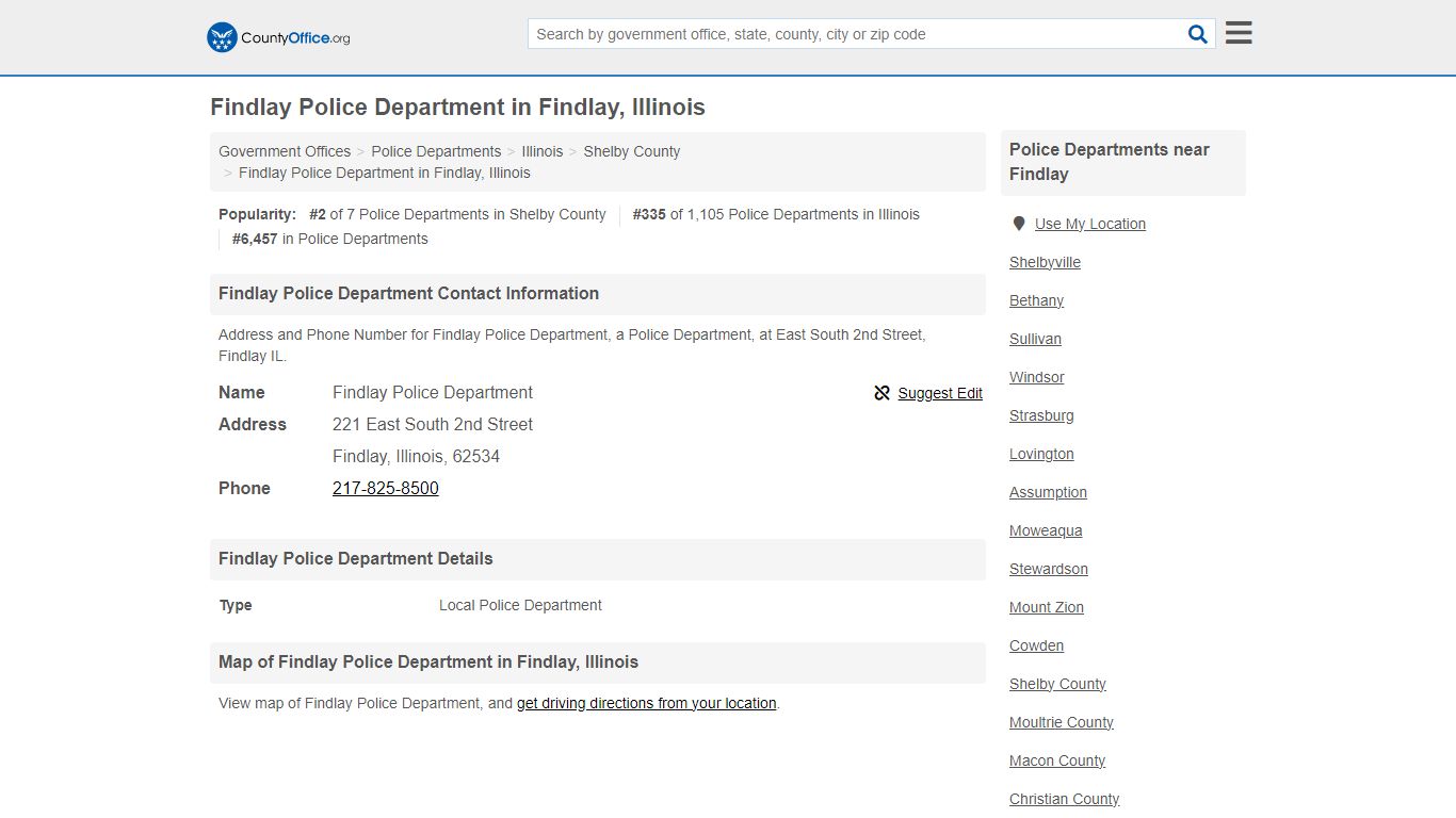 Findlay Police Department - Findlay, IL (Address and Phone) - County Office